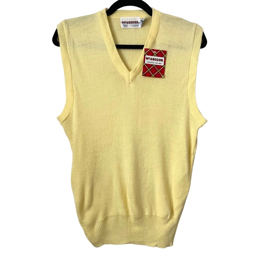 Vintage McGregor‎ Sweater Vest Mens Medium Yellow Golf Preppy Academia Y2K NWT